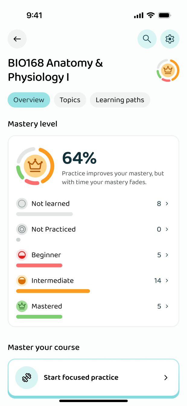Mastery level per topic