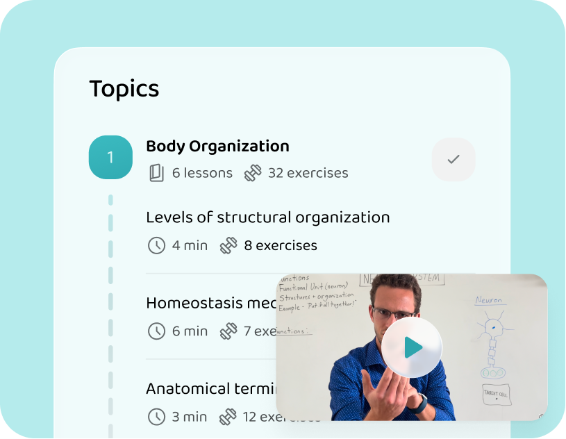 Course topics and lessons in the app
